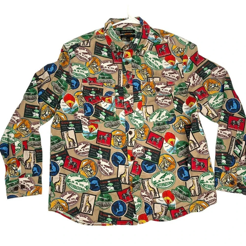 Banana Republic Men's Size Large Patchwork Expedition Button Down Shirt - Picture 4 of 12